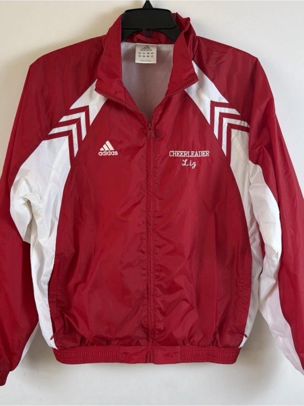 Vintage Adidas Red White Zip Windbreaker Cheerleader Jacket Size S